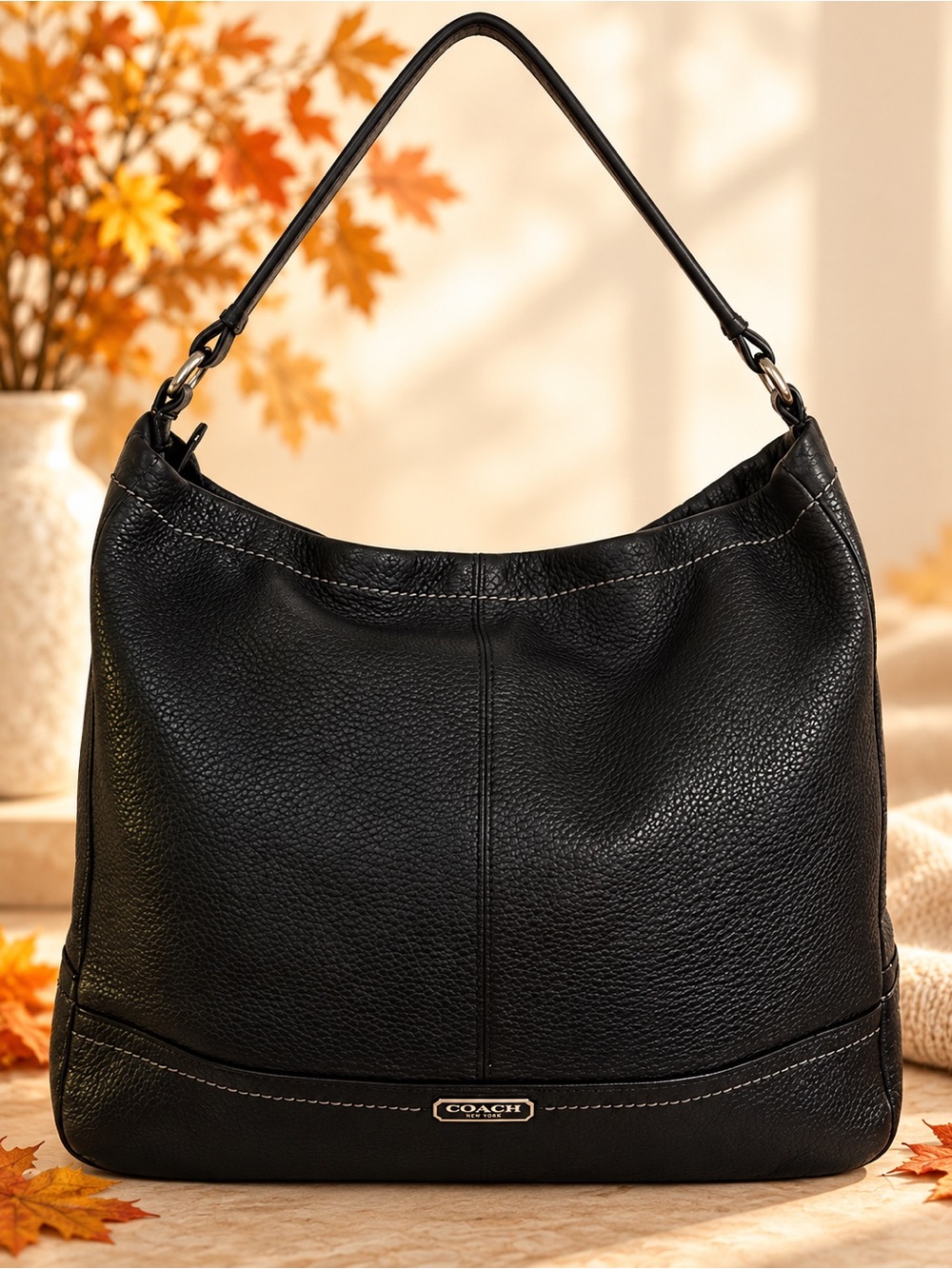 Coach Black Pebbled Leather Slouchy Hobo Shoulder Bag
